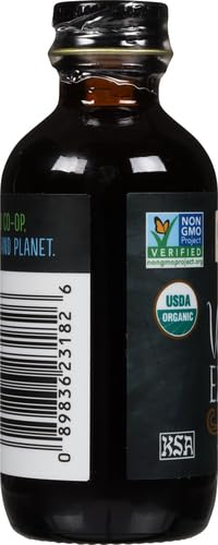 Frontier Co-op vanilla extract with a dessert plate for pairing ideas