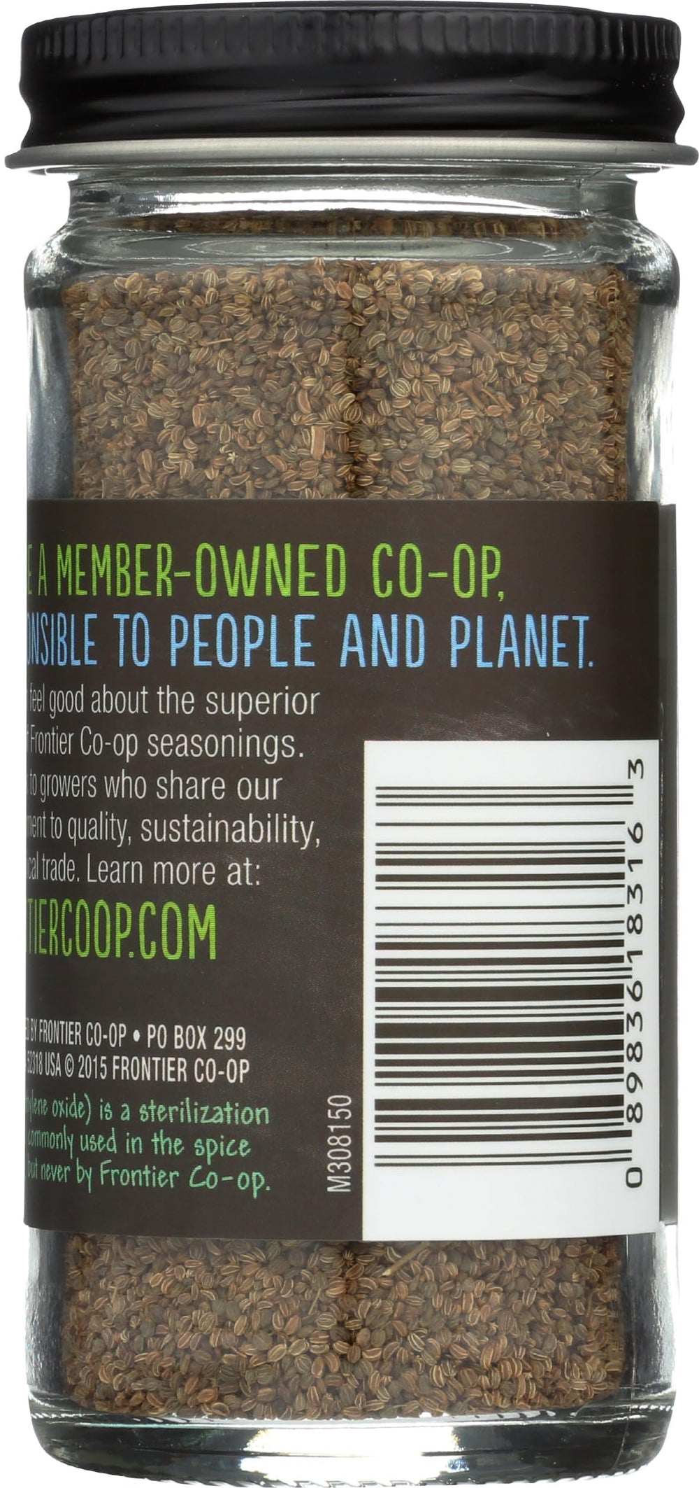 Frontier Co-op celery seed bottle back shows kosher certification and origin.