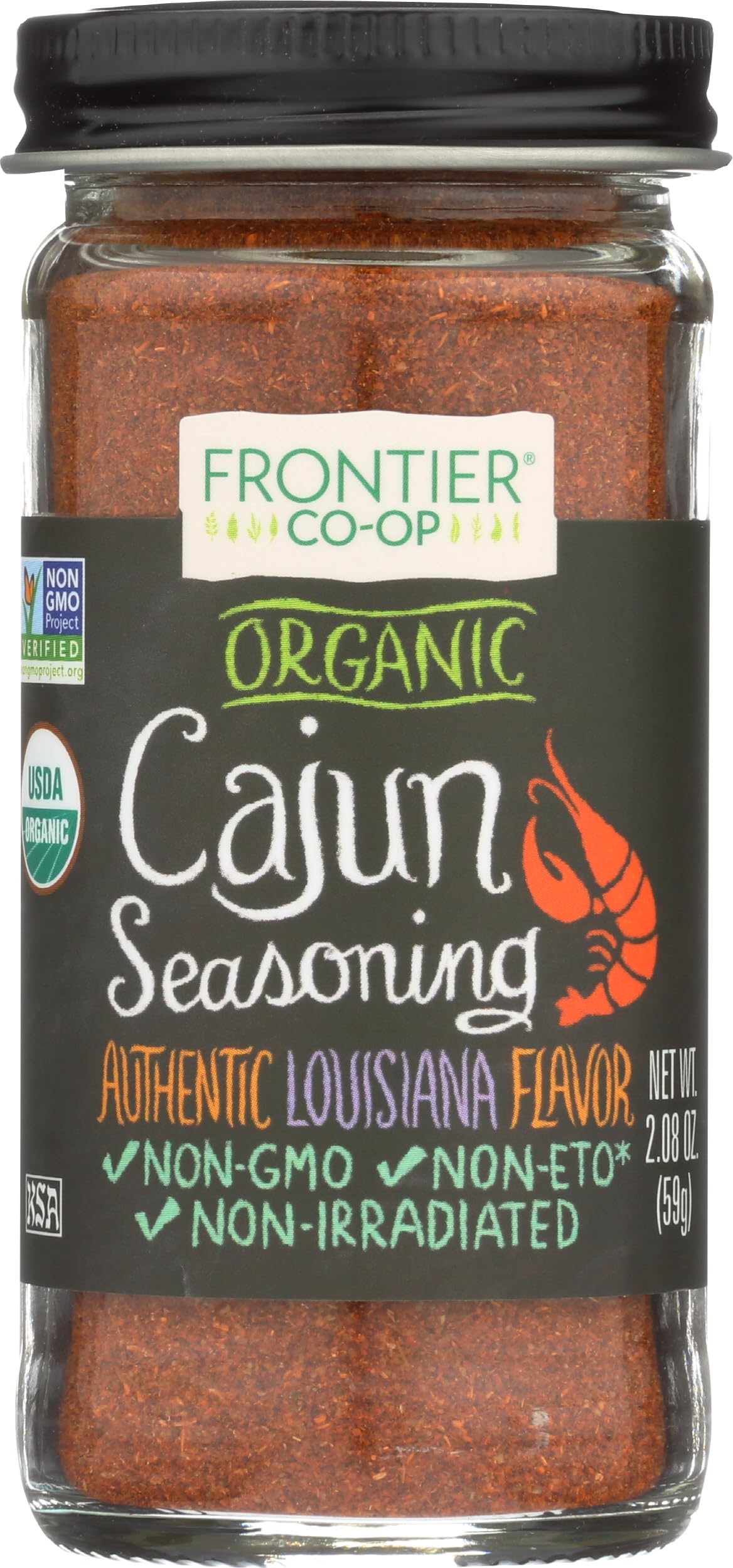 Frontier Co-op Cajun seasoning bottle ready to flavor meats with bold Louisiana heat.