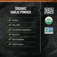 Close-up of Frontier garlic powder shows fine granules for even seasoning.