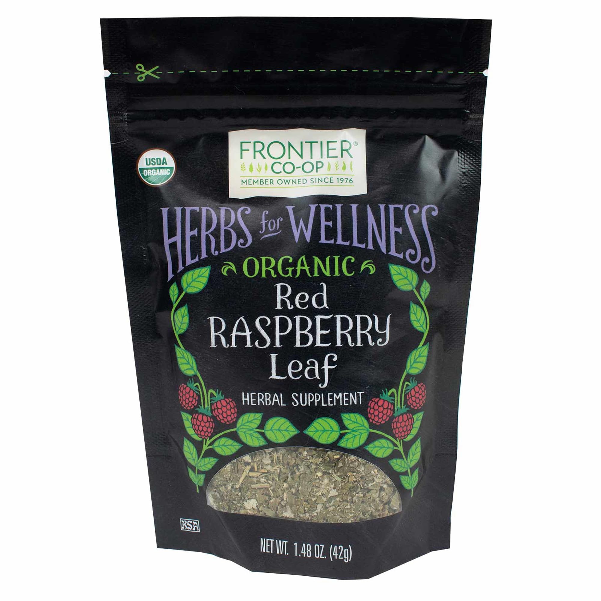 Frontier Co-op raspberry leaf cut-sifted in bulk, ideal for tea blends.