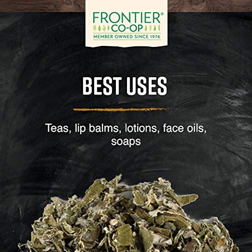 Frontier Co-op raspberry leaf dried leaves texture, perfect for infusions.