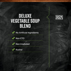 Dried peas in Frontier Deluxe Vegetable Soup Blend for texture and color.