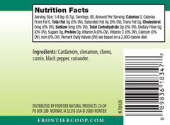 Close-up of Frontier Garam Masala spice powder reveals cardamom and cinnamon notes.