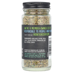 Frontier salt-free Italian seasoning enhances traditional pasta and stews.