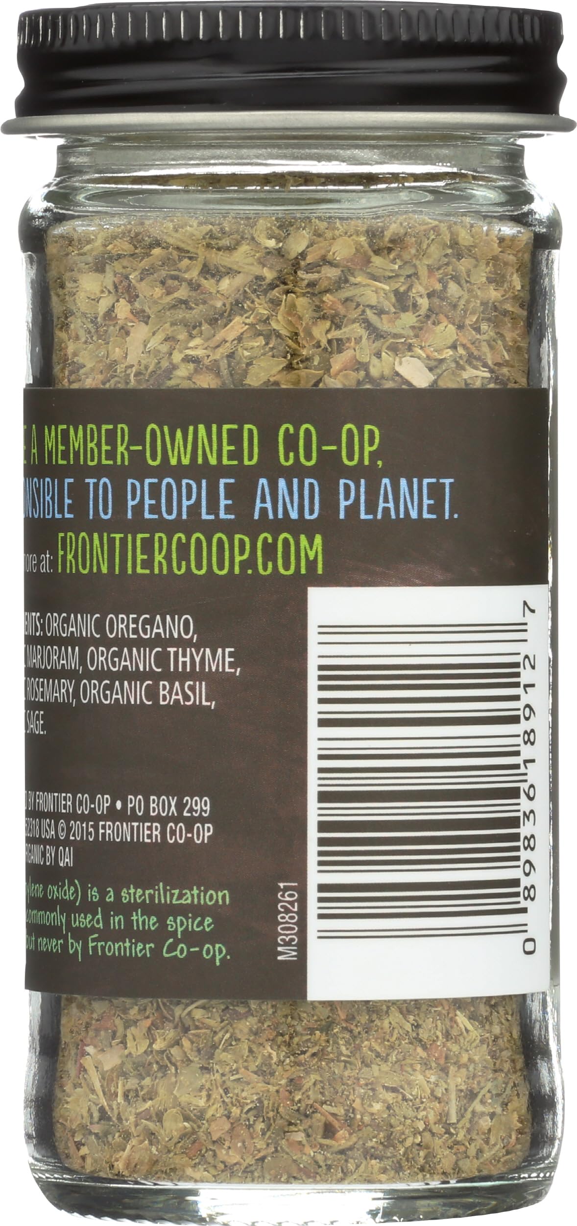 Frontier Italian Seasoning label closeup highlights organic quality for home cooking.