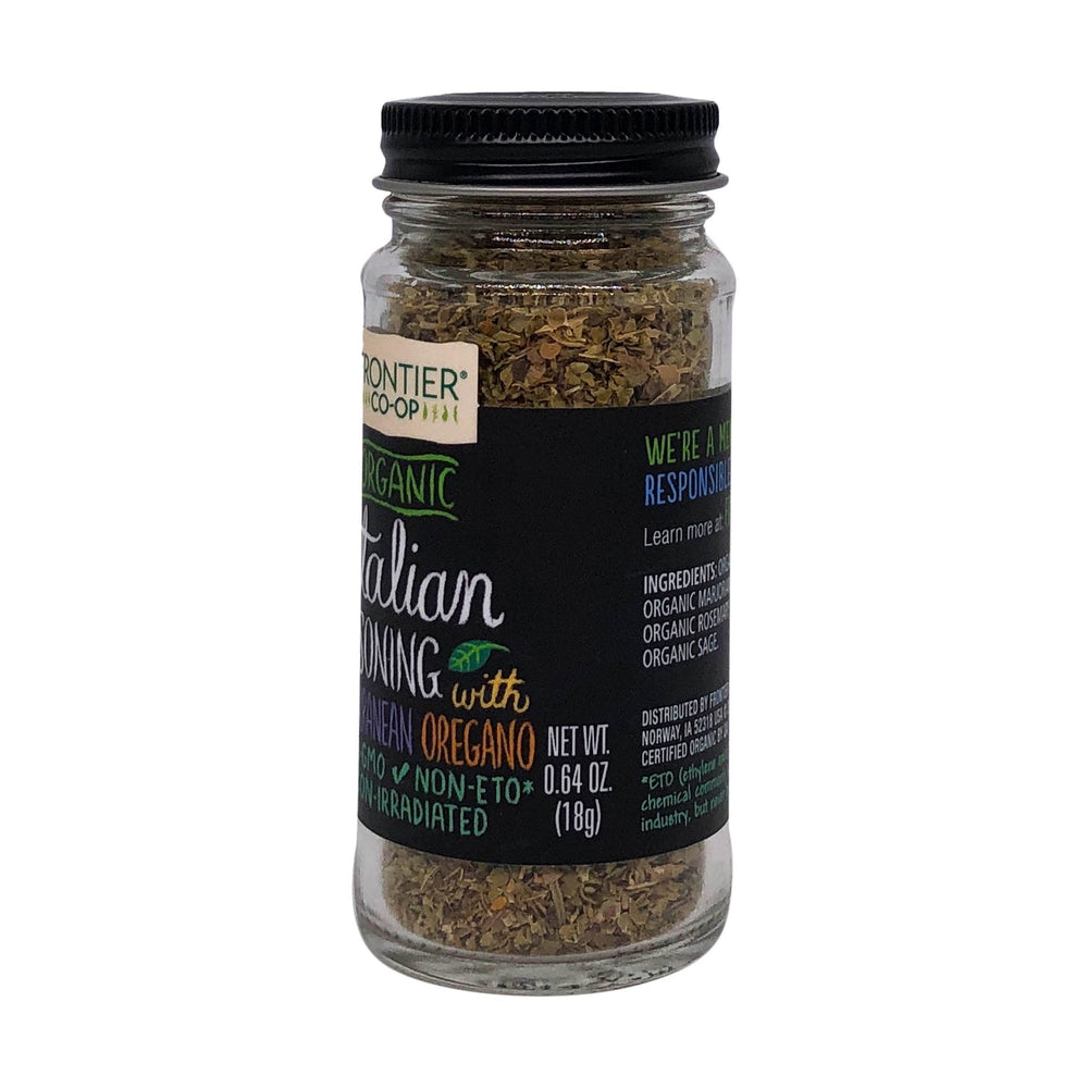 Frontier Italian Seasoning spice dust closeup shows texture for seasoning soups and sauces.