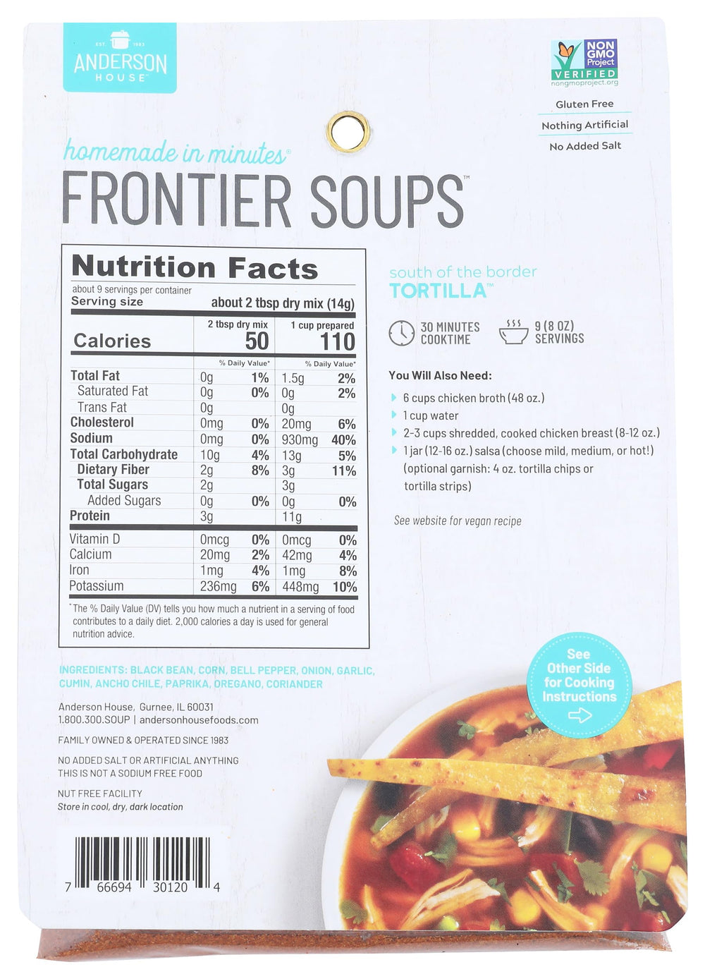 Frontier Soups Homemade In Minutes mix in bowl, easy convenience for busy cooks.