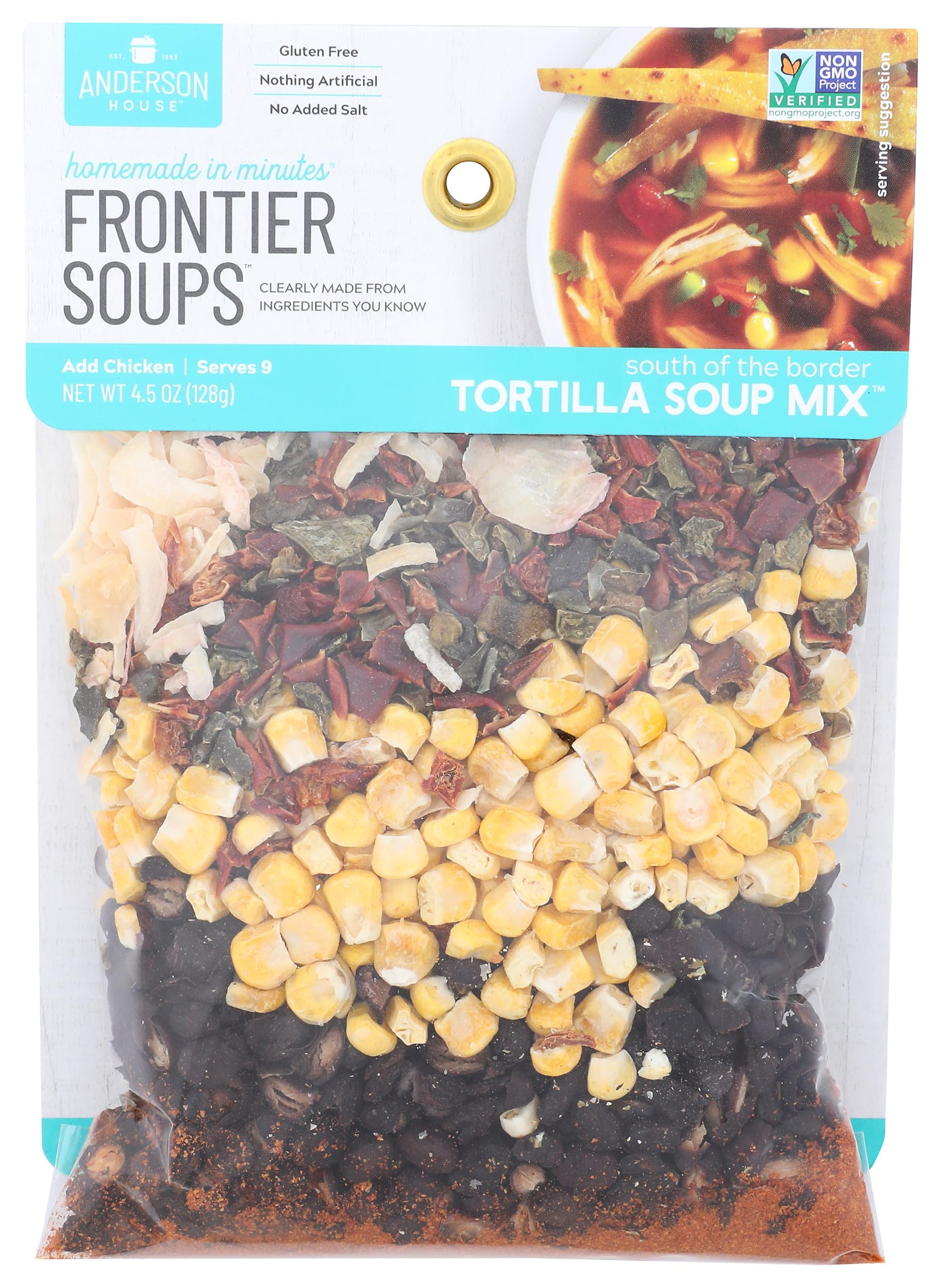 Frontier Soups South of the Border Tortilla mix in bag ready for quick weeknight meals.