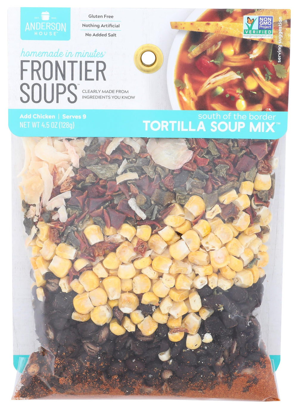 Frontier Soups South of the Border Tortilla mix in bag ready for quick weeknight meals.