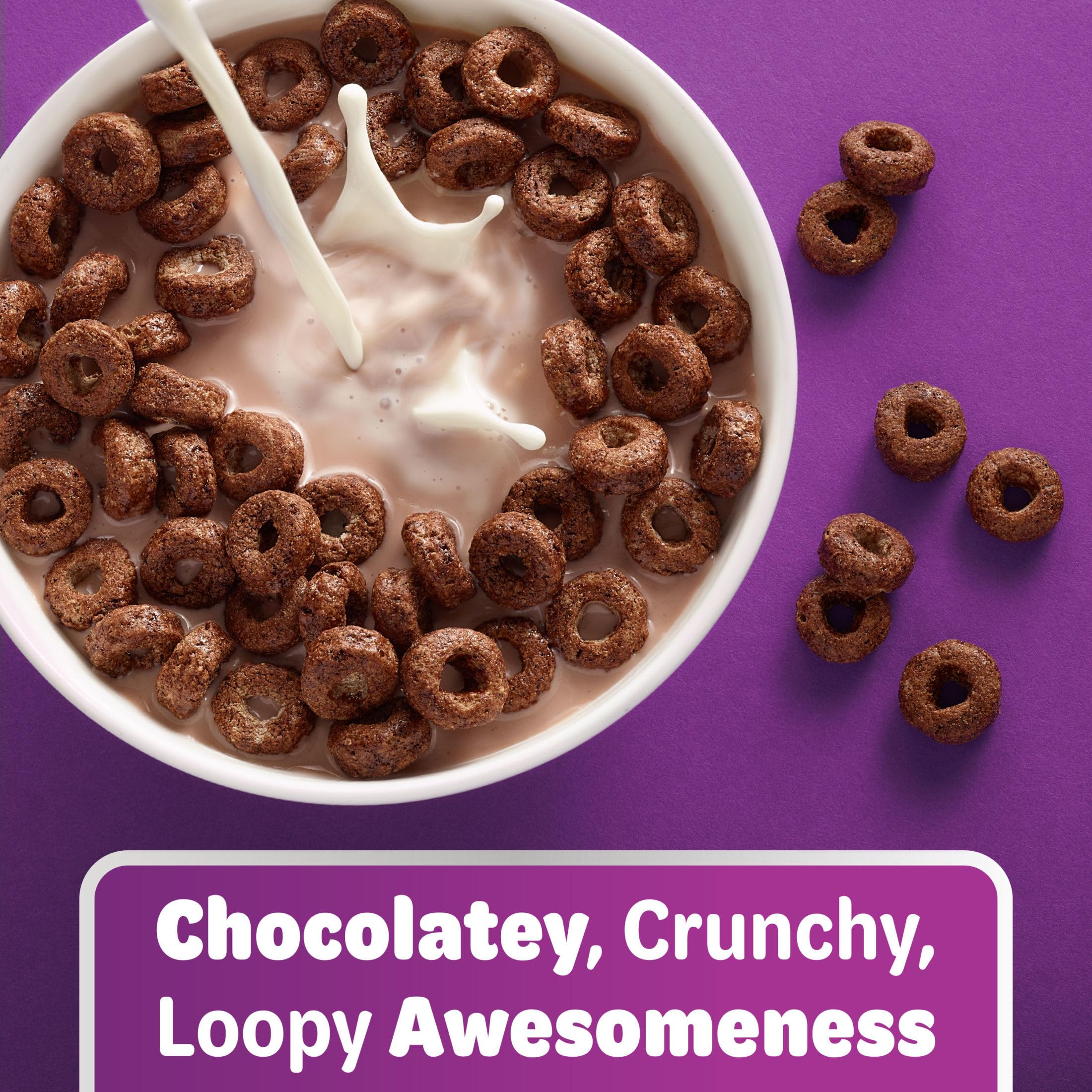 Froot Loops Cocoa Loops baking cupcakes topping with cocoa crunch.