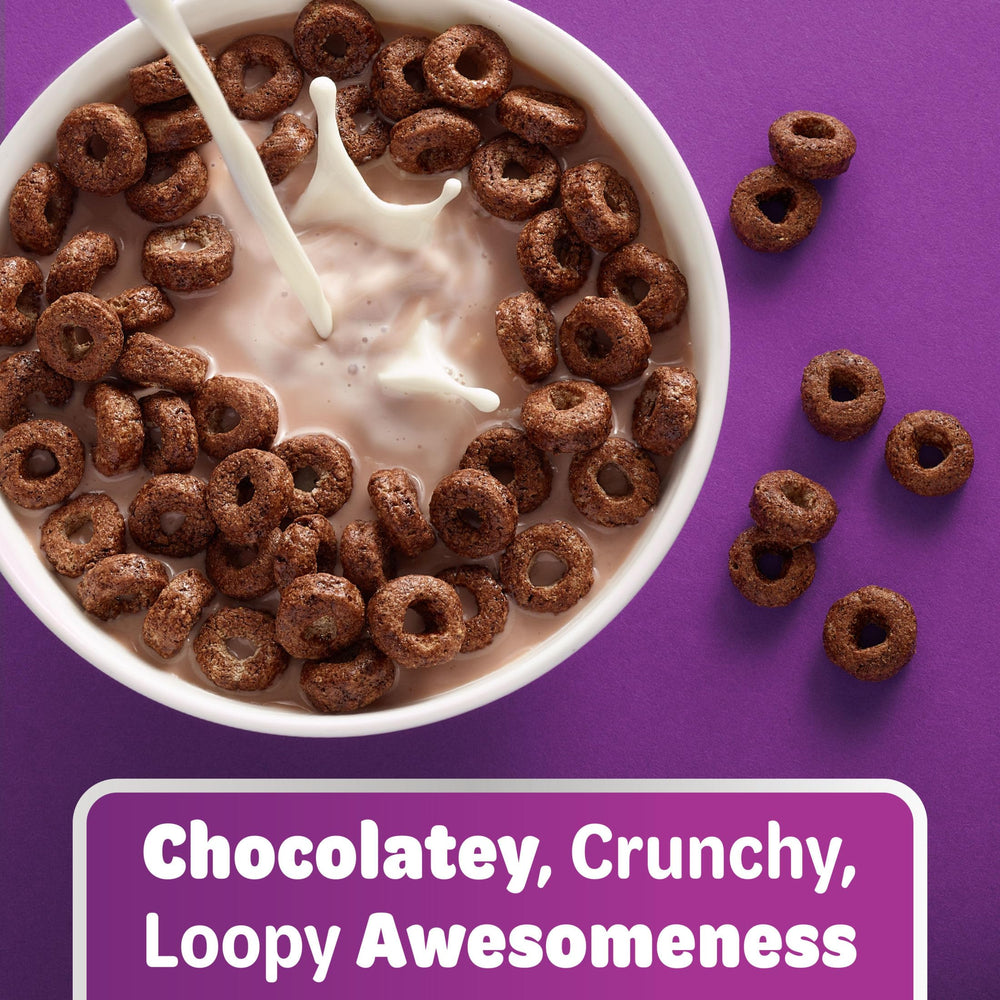 Froot Loops Cocoa Loops baking cupcakes topping with cocoa crunch.