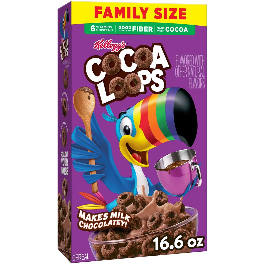 Froot Loops Cocoa Loops bowl pour with chocolatey milk for a tasty breakfast.