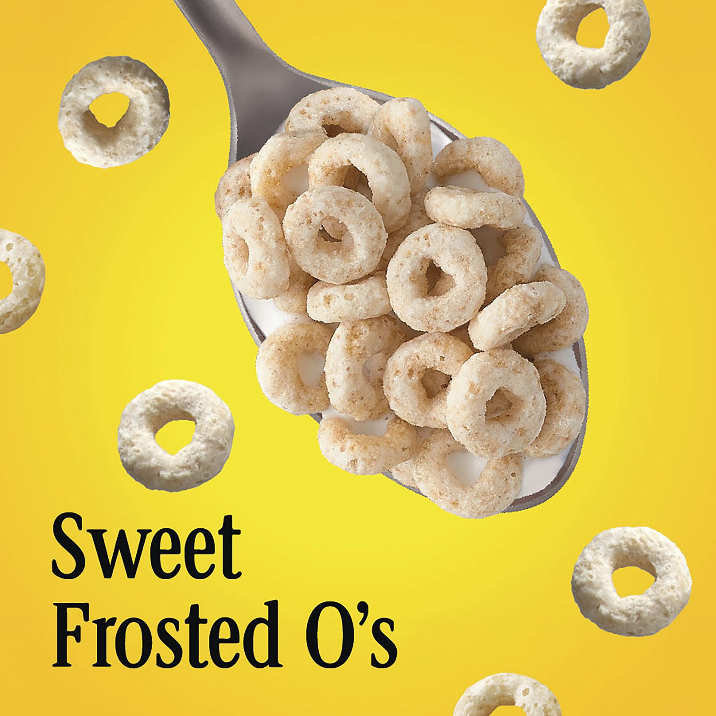 Spoonful of Frosted Cheerios highlighting the frosted texture.