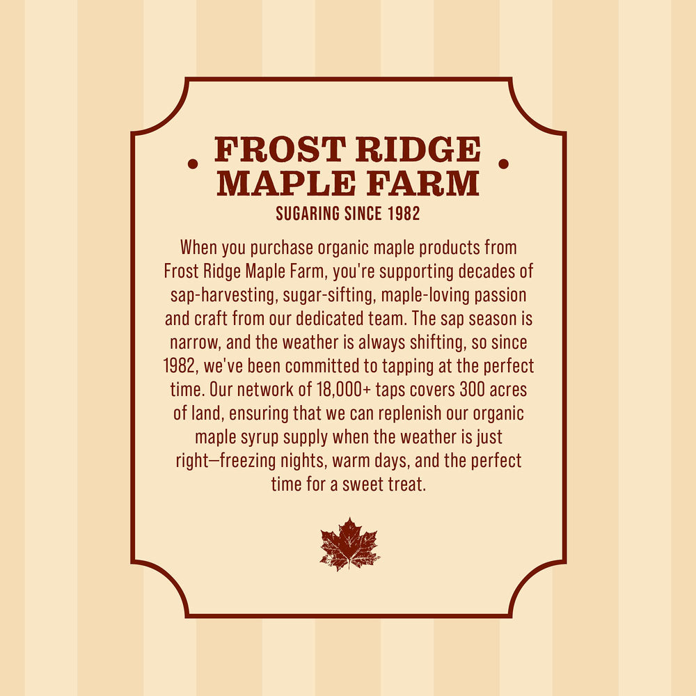 Frost Ridge maple sugar sprinkled on a dish to inspire recipe ideas.