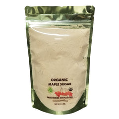 Frost Ridge Organic Maple Sugar 8oz packaging, premium quality for baking and topping.