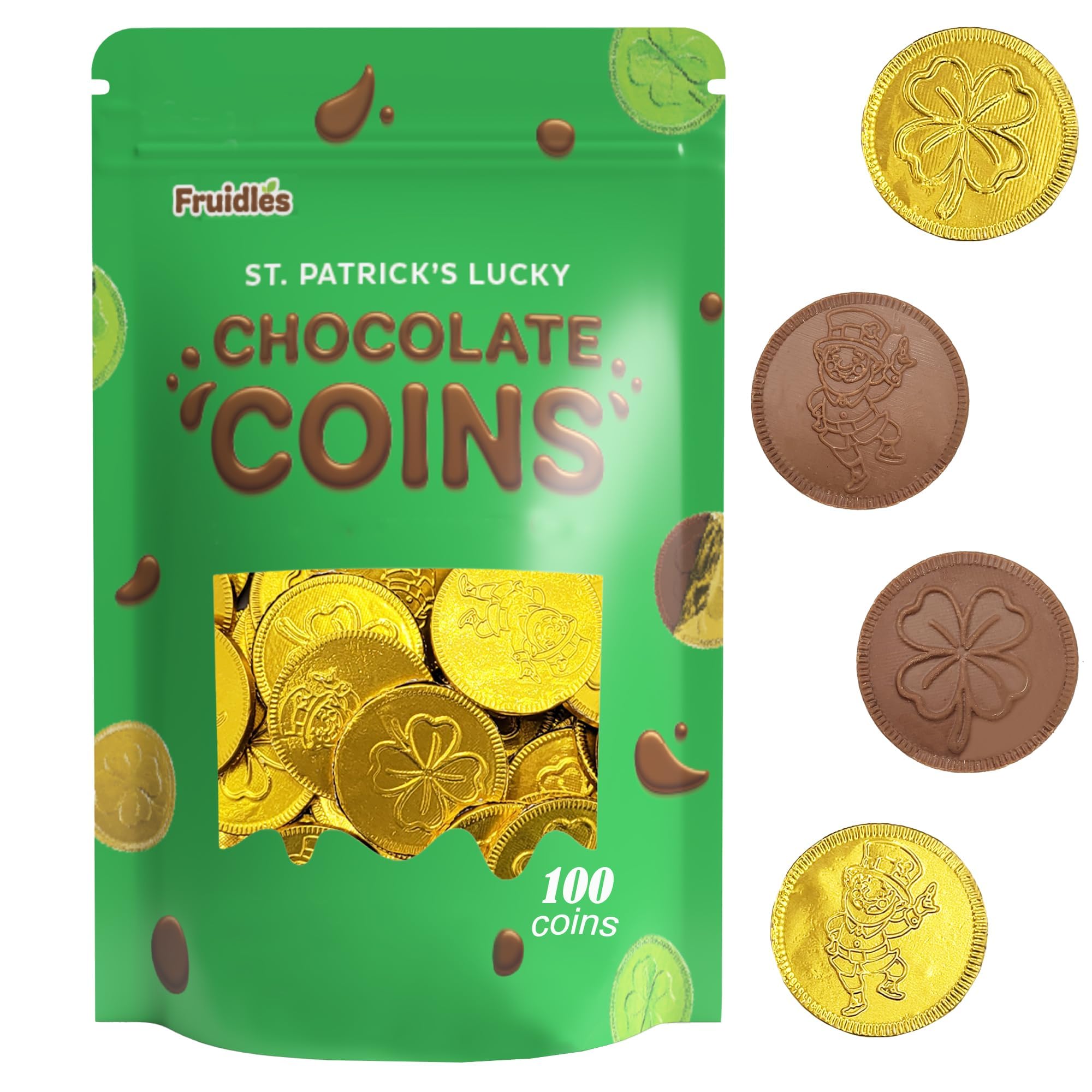Fruidles gold chocolate coins displayed for party decor and dessert tables.