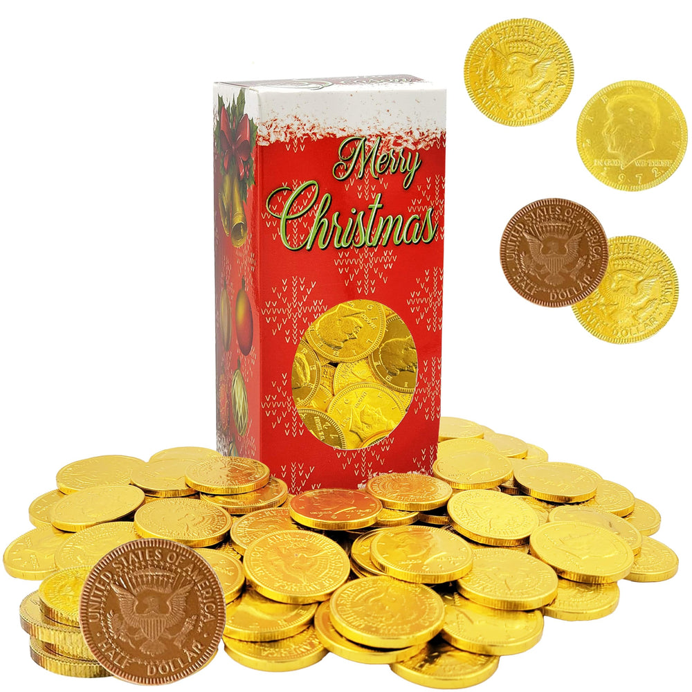 Fruidles gold coins half-dollar chocolates ideal for holiday gifting.