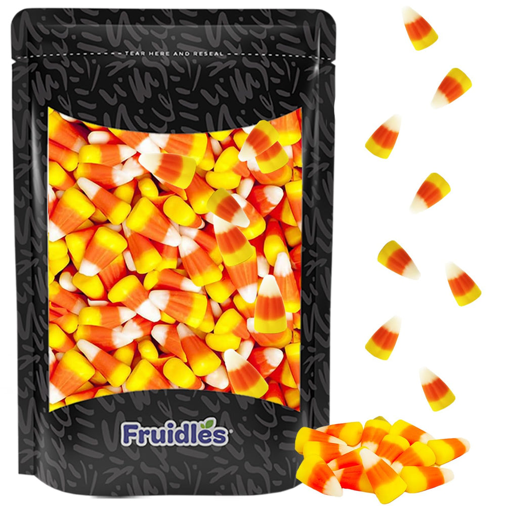Fruidles Halloween Candy Corn Treats bag shot, convenient nut-free snack.