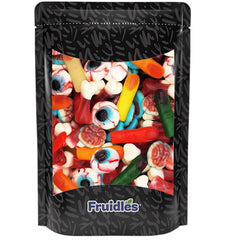 Fruidles Halloween Missing Body Parts gummies in a festive bag for party snacking and decorations.
