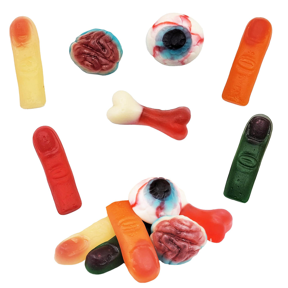 Fruidles eyes gummies close-up for eerie Halloween candy visuals.