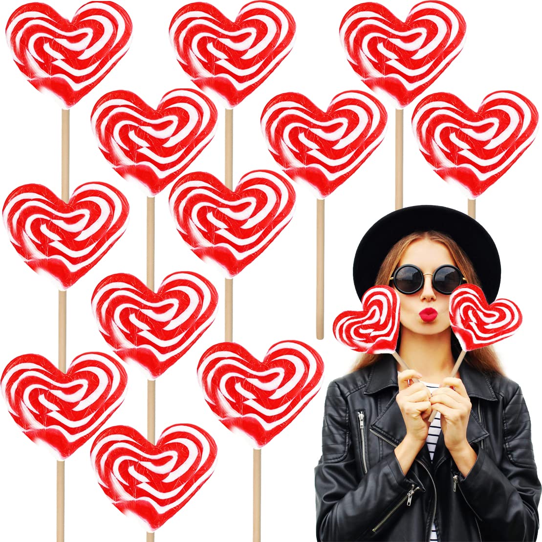 Fruidles jumbo heart lollipop with red and white swirl, perfect for gifting.