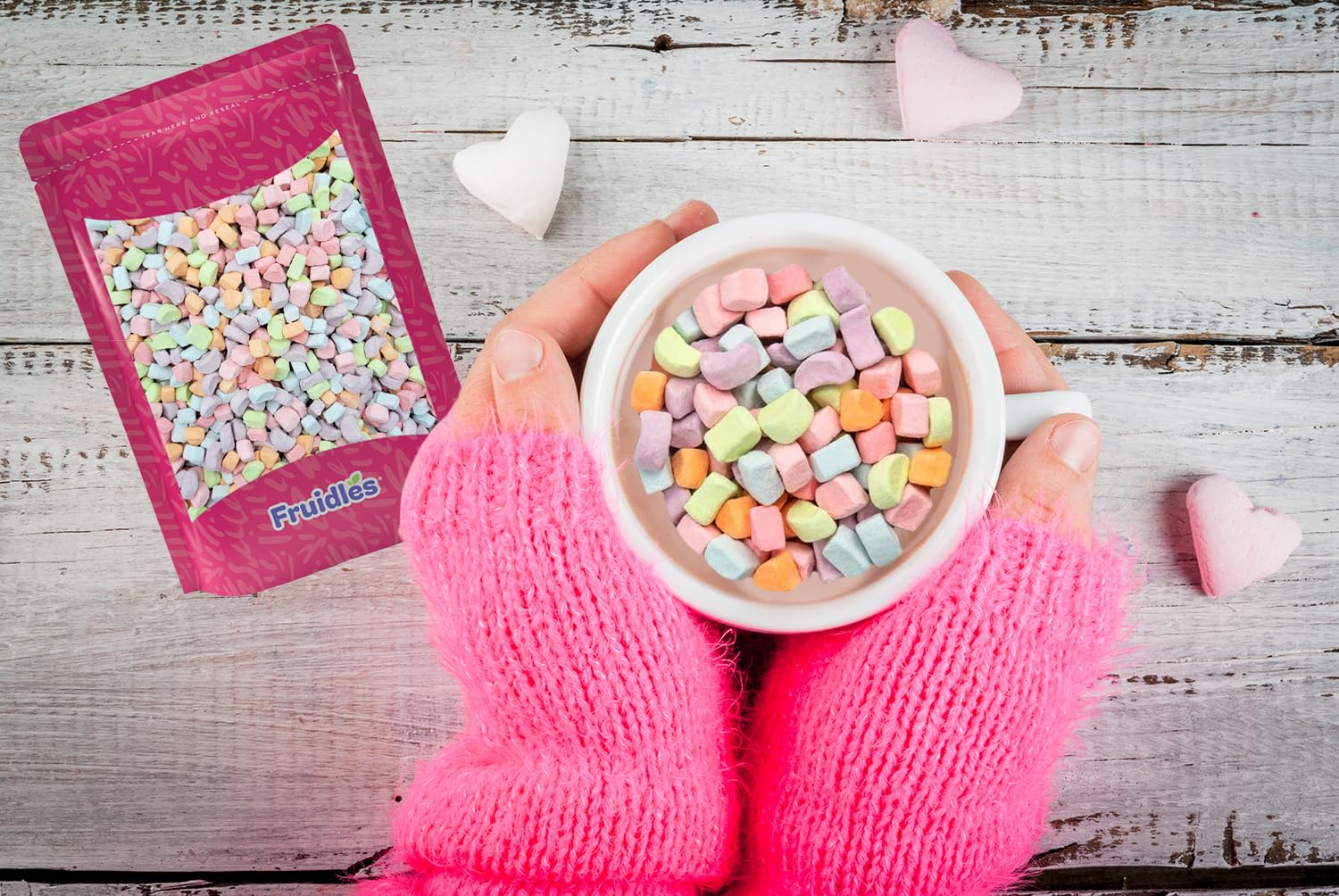 Fruidles mini marshmallows in a colorful bowl add dessert color and texture.