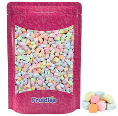 Fruidles multicolor mini dehydrated marshmallows in resealable bag for toppings and gifts.