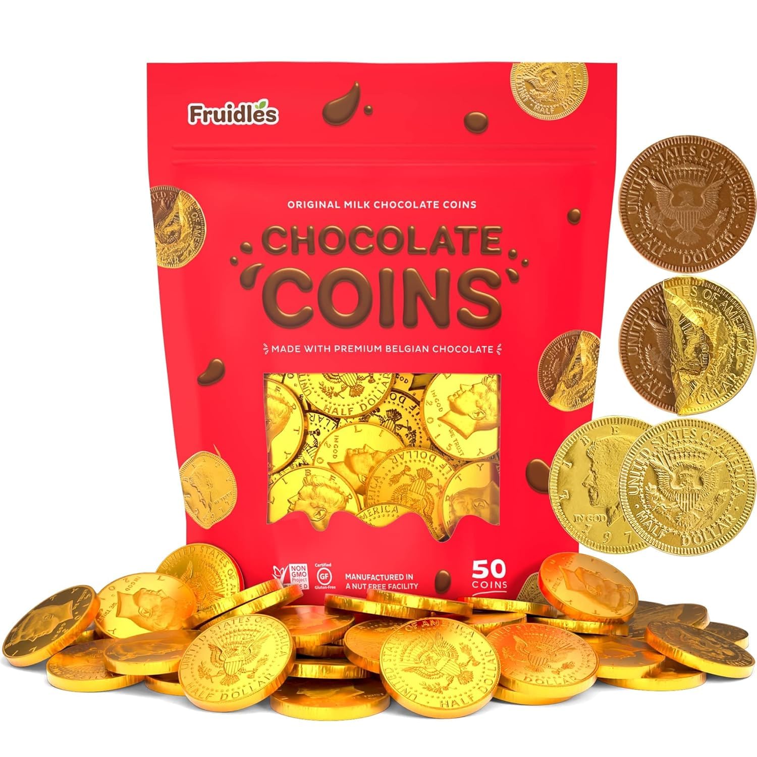 Fruidles nut-free non-GMO kosher dairy coins for safe celebrations