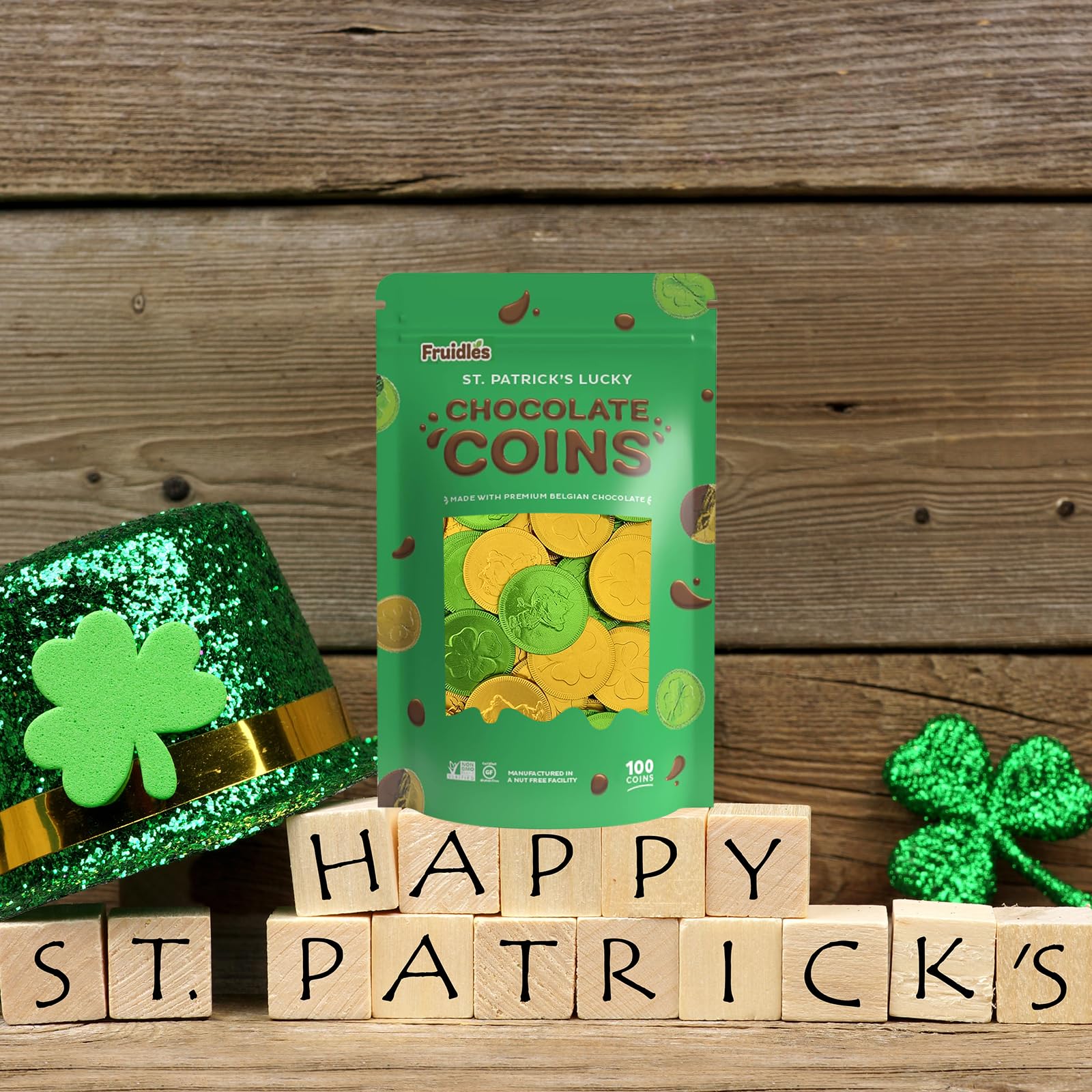 Nut-free St. Patrick's Day coins by Fruidles for safe party snacking