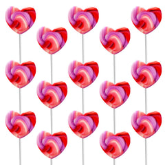 Fruidles pink swirl heart lollipop 12-pack for festive celebrations.