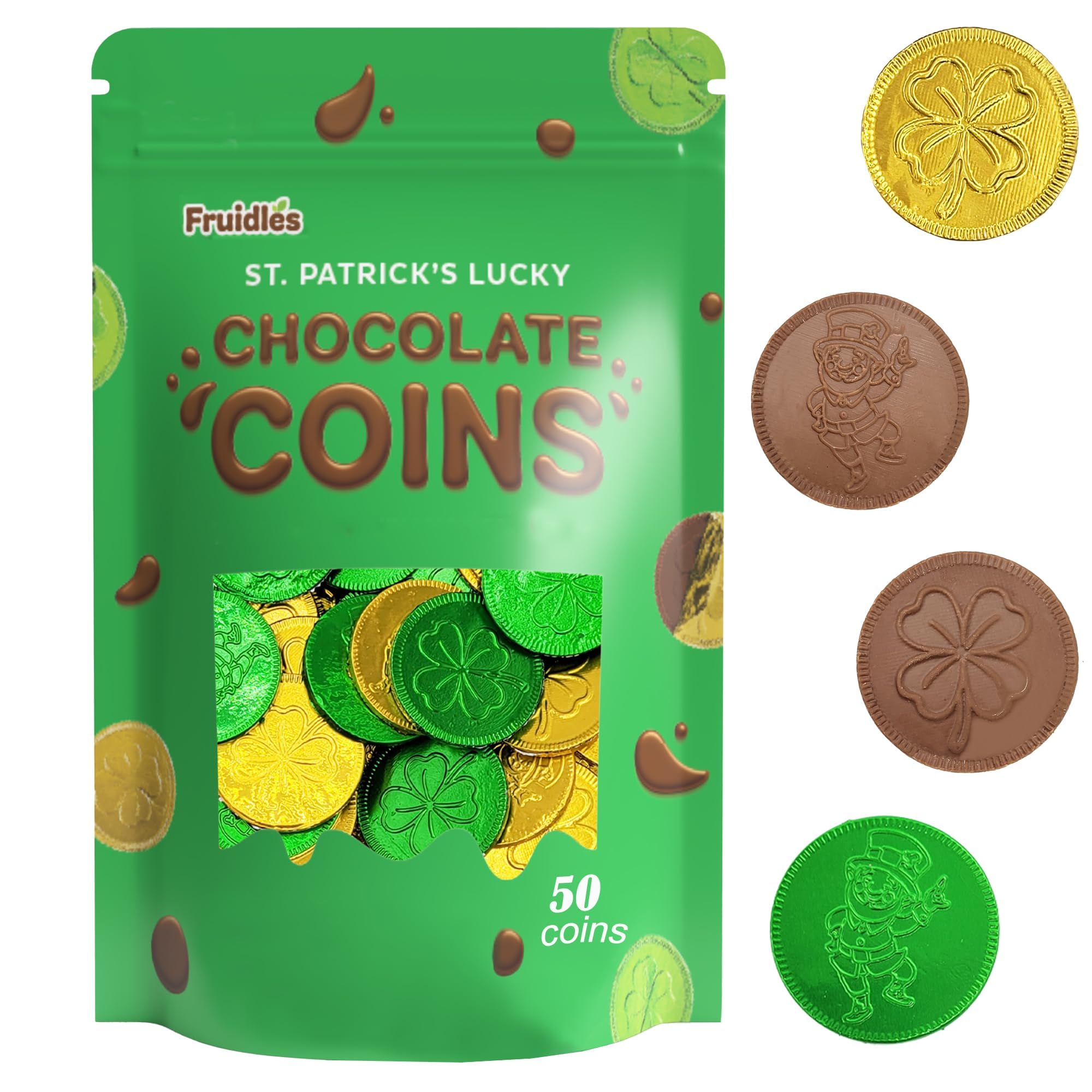 Fruidles shamrock-leprechaun coins suitable for goody bags and candy buffets.