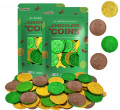 Fruidles St. Patrick's coins in gold-green foil ideal for festive party favors.