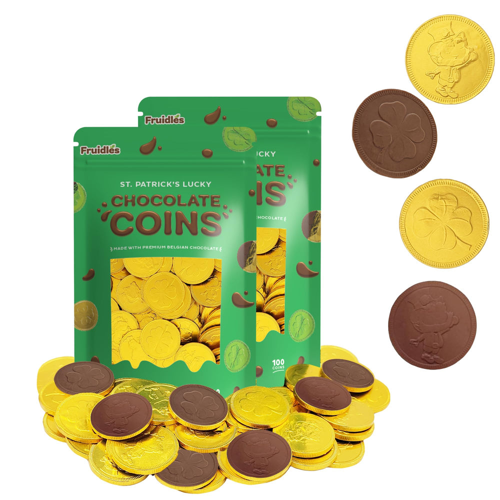 Fruidles St Patrick s Day chocolate coins in a 200 pack foil wrap for festive tables