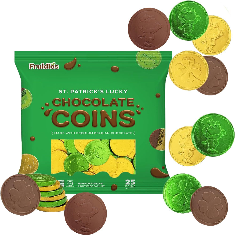 Fruidles St Patrick's Day chocolate coins in gold foil are perfect party favors.