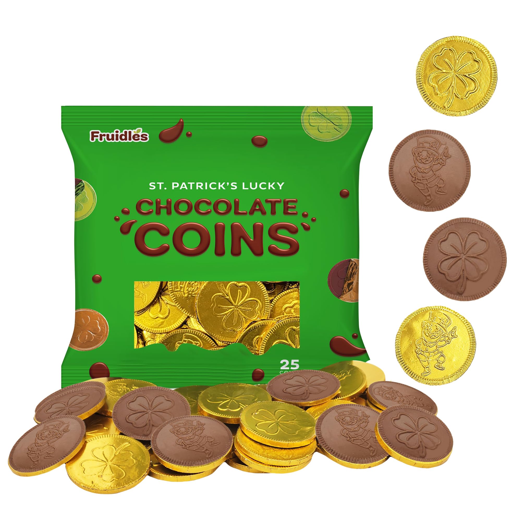 Fruidles St. Patrick's Day gold coins foil-wrapped for festive decor and goody bags.