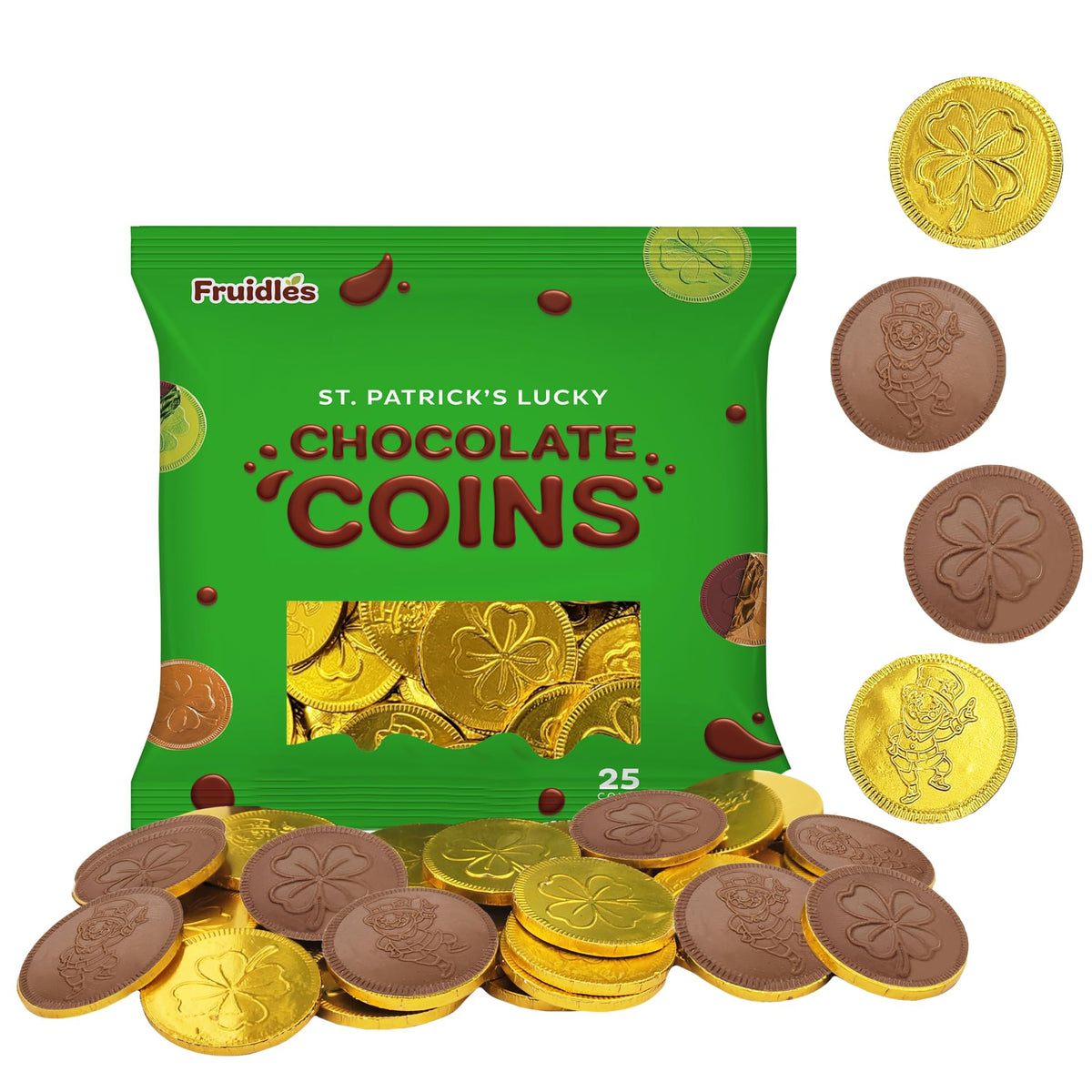 Fruidles St. Patrick's Day gold coins foil-wrapped for festive decor and goody bags.