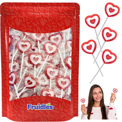 Fruidles Valentine Tattoo Heart Lollipops in red, perfect as romantic gifts.