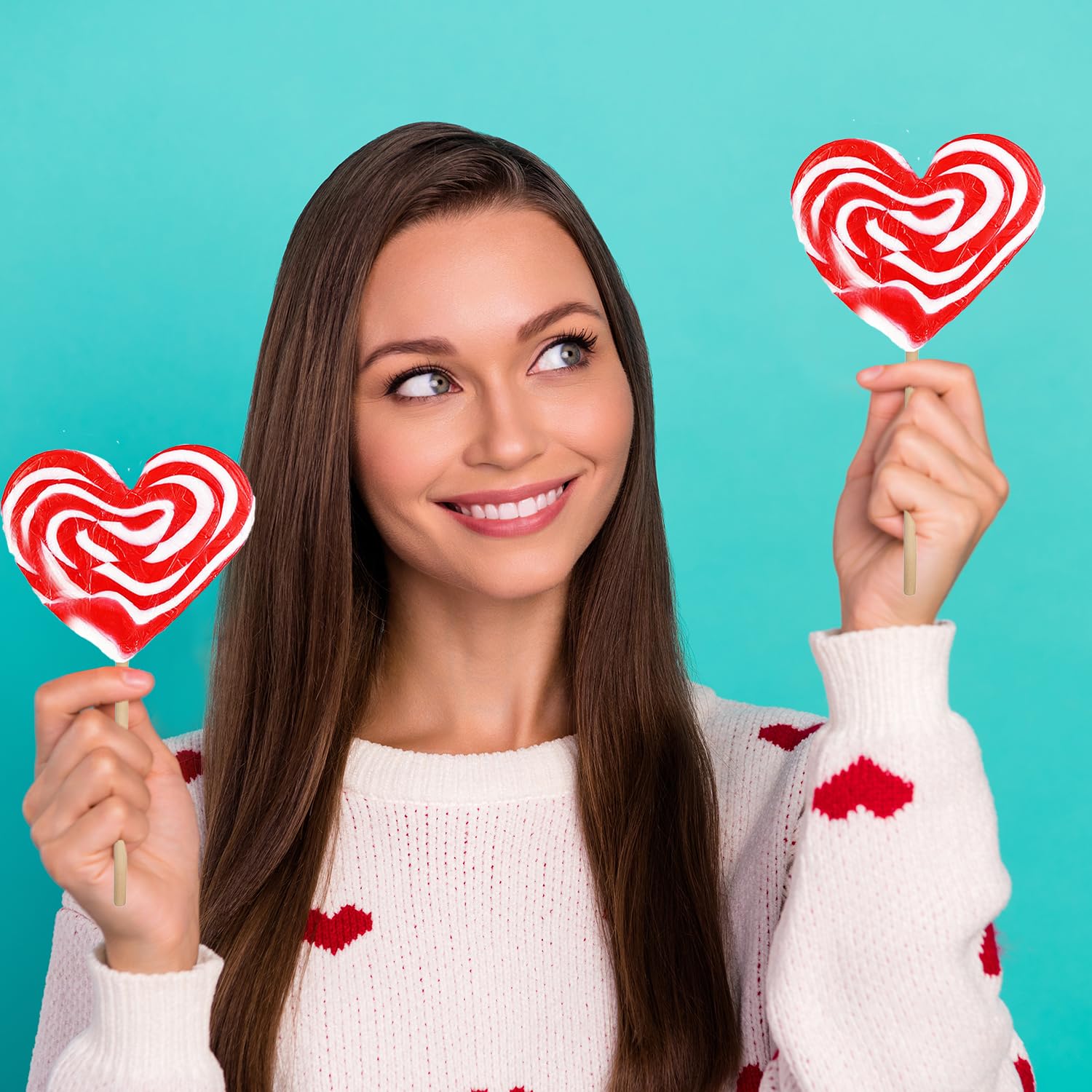 Fruidles Valentine heart lollipop closeup, vivid swirl adds festive charm.
