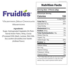 Fruidles Valentine's Milk Heartoons close-up, showcasing festive foil wrappers