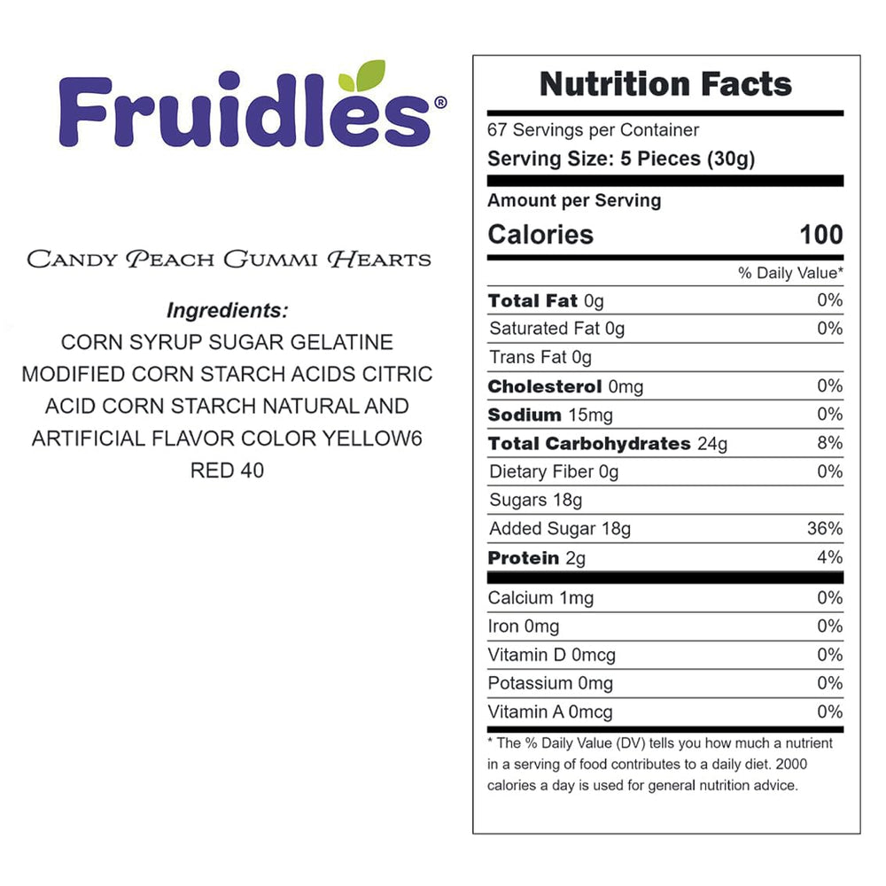 Fruidles Peach Gummi Heart 1lb bag, ideal for sharing at parties.