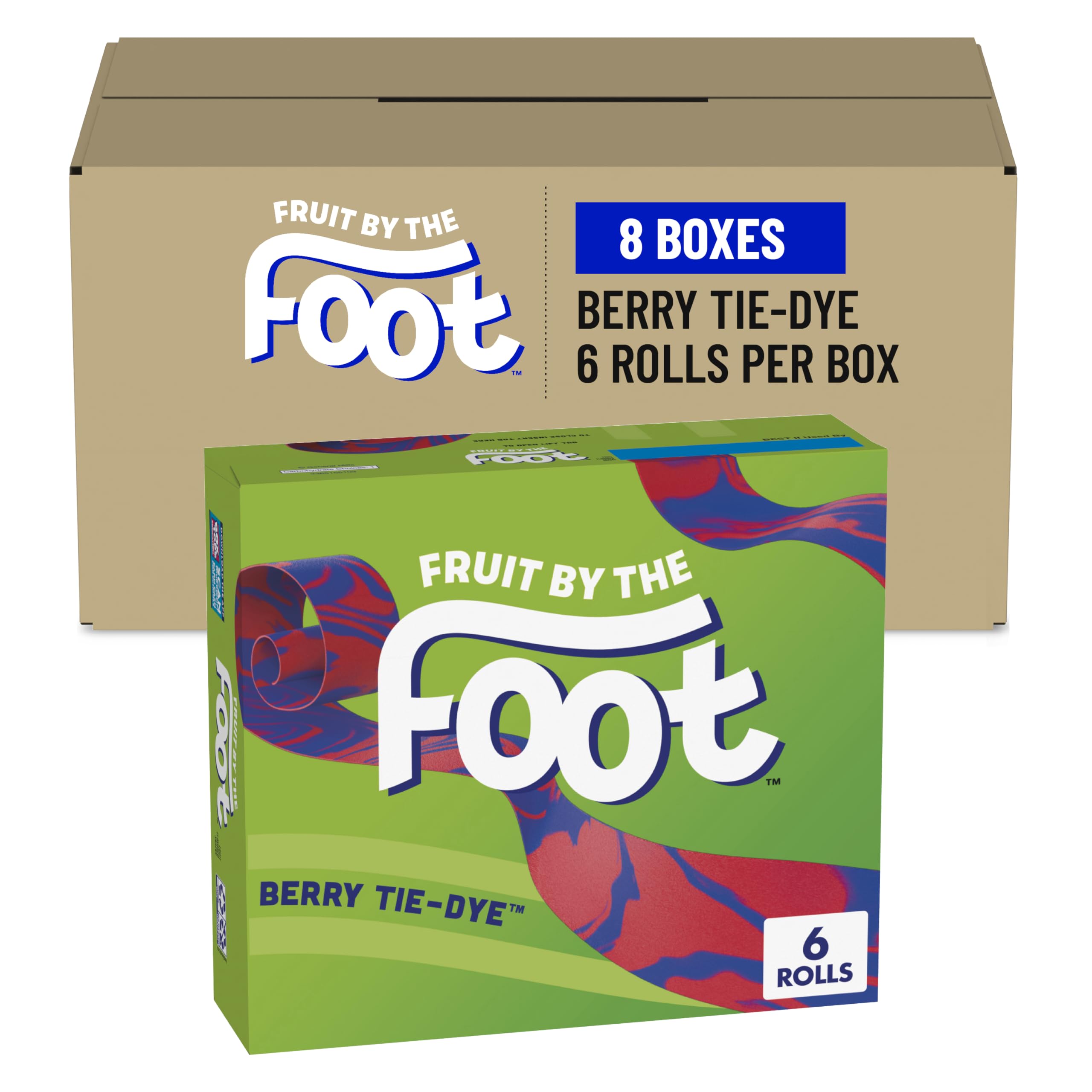 Fruit by the Foot Berry Tie-Dye snack strip with playful berry flavor for lunch boxes.