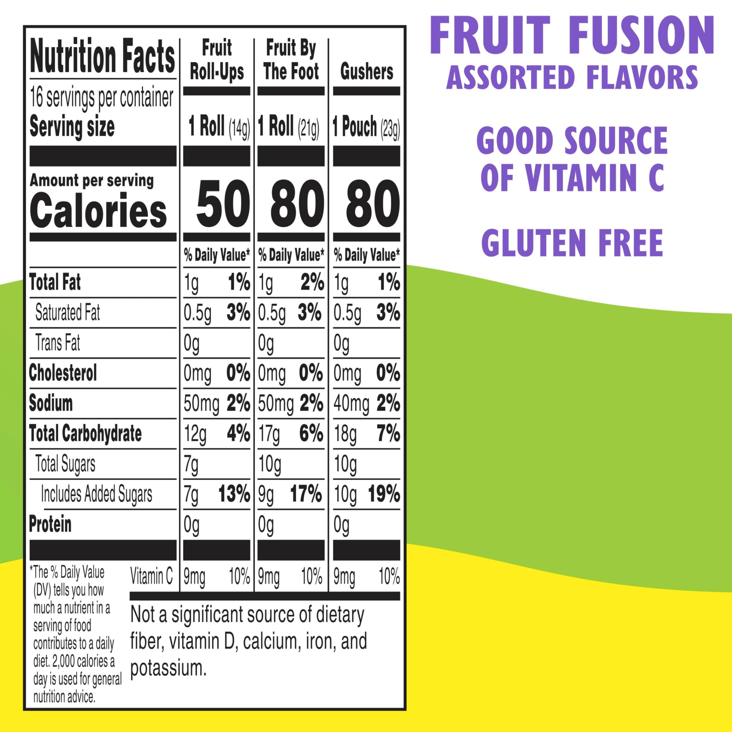Fruit by the Foot Fruit Roll-Ups pouch display shows kid-friendly flavors.