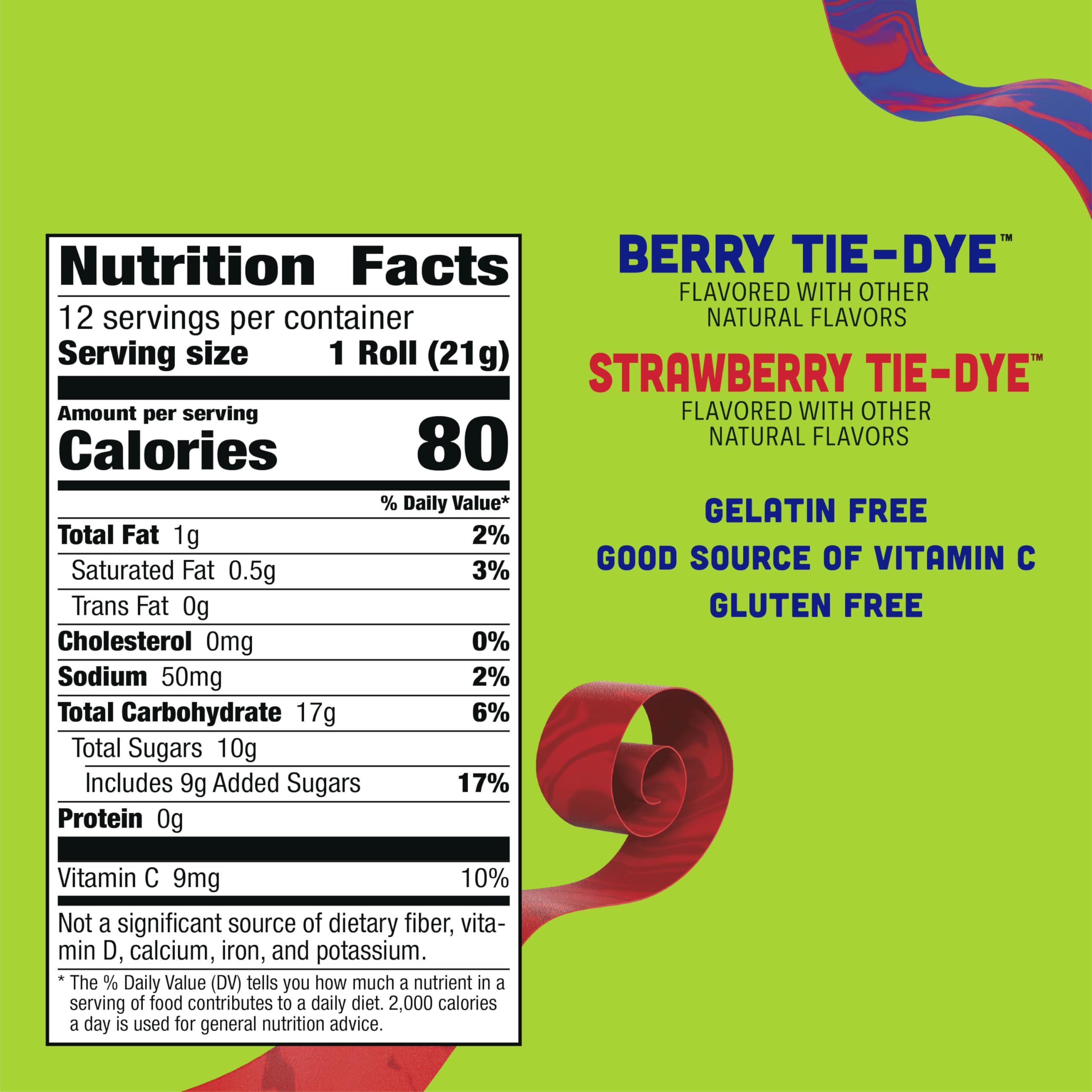 Fruit by the Foot Strawberry Tie-Dye coil, lunchbox treat with easy unwrap