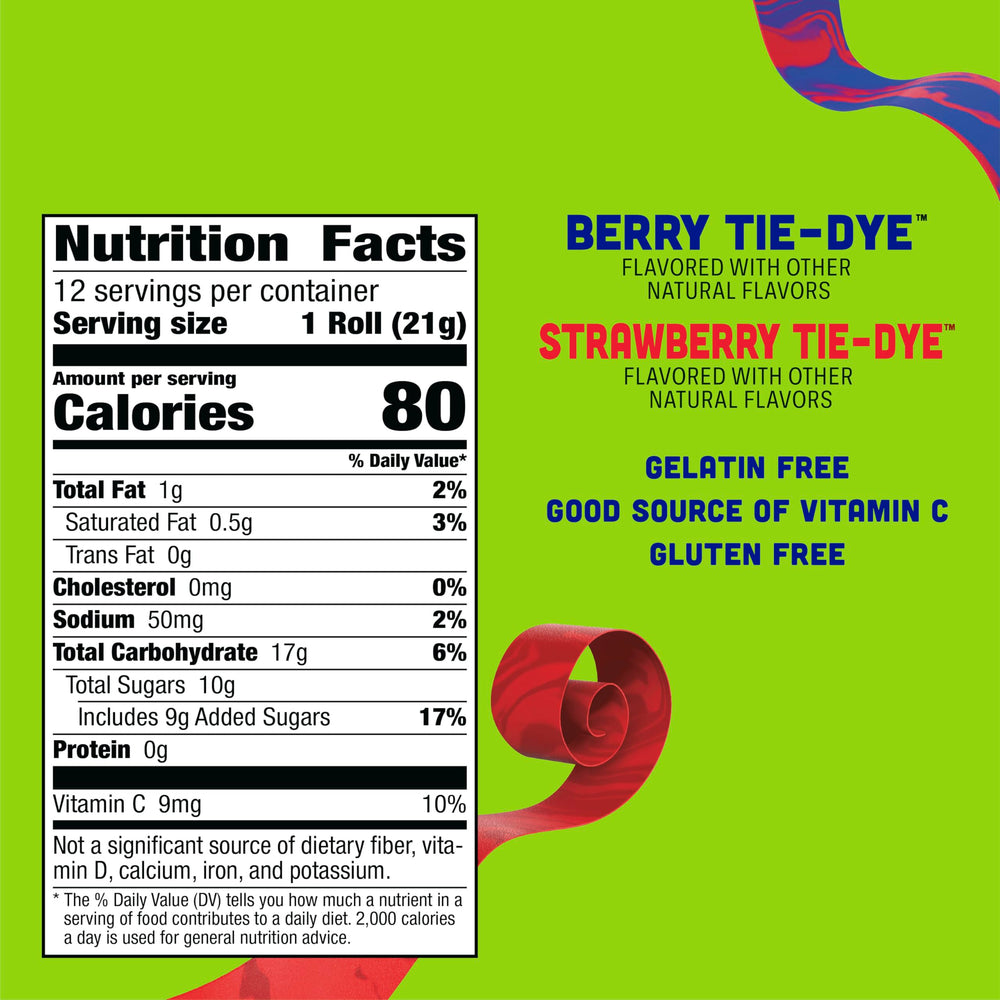 Fruit by the Foot Strawberry Tie-Dye coil, lunchbox treat with easy unwrap