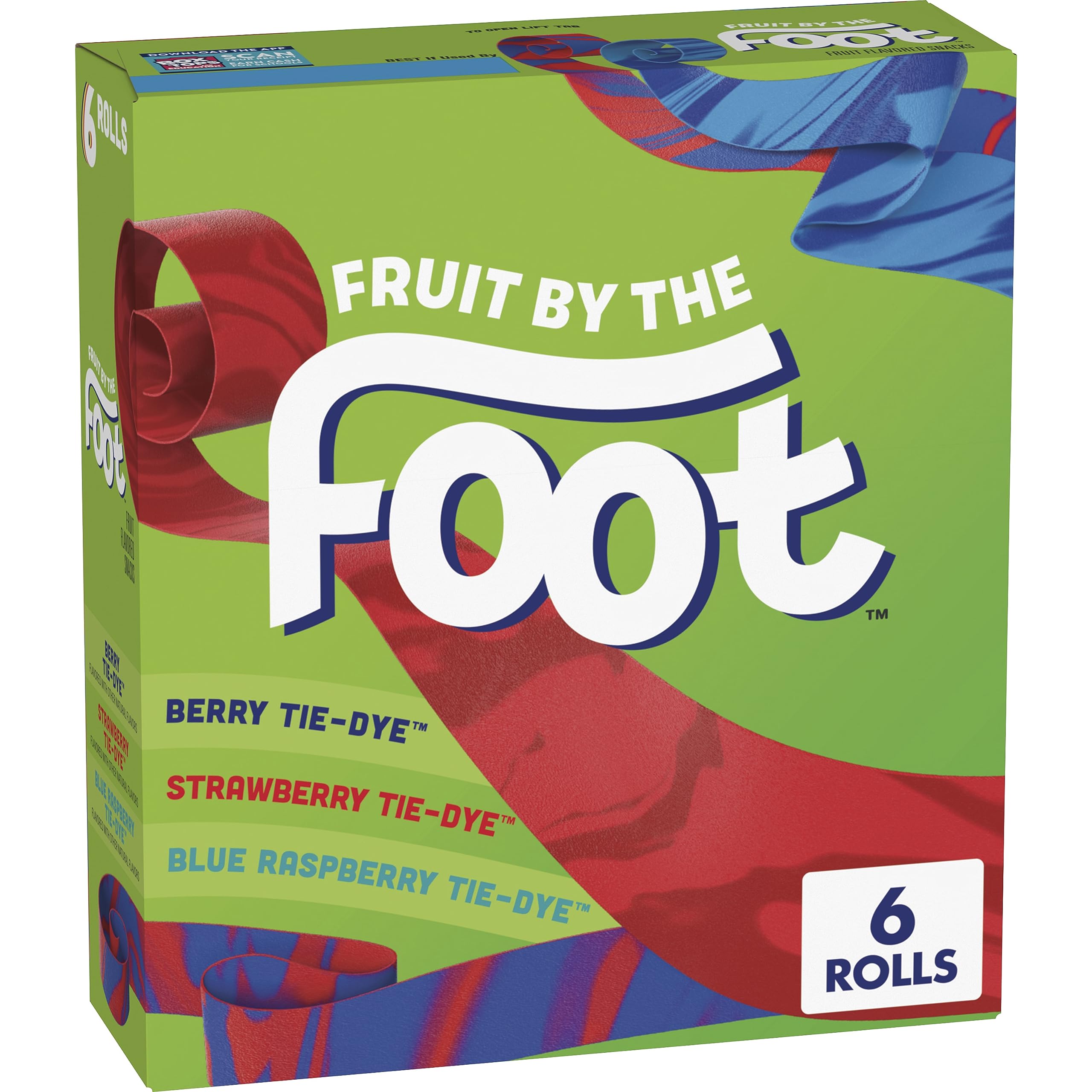 Fruit by the Foot Variety Pack Berry Tie-Dye packaging showing vibrant snack options.