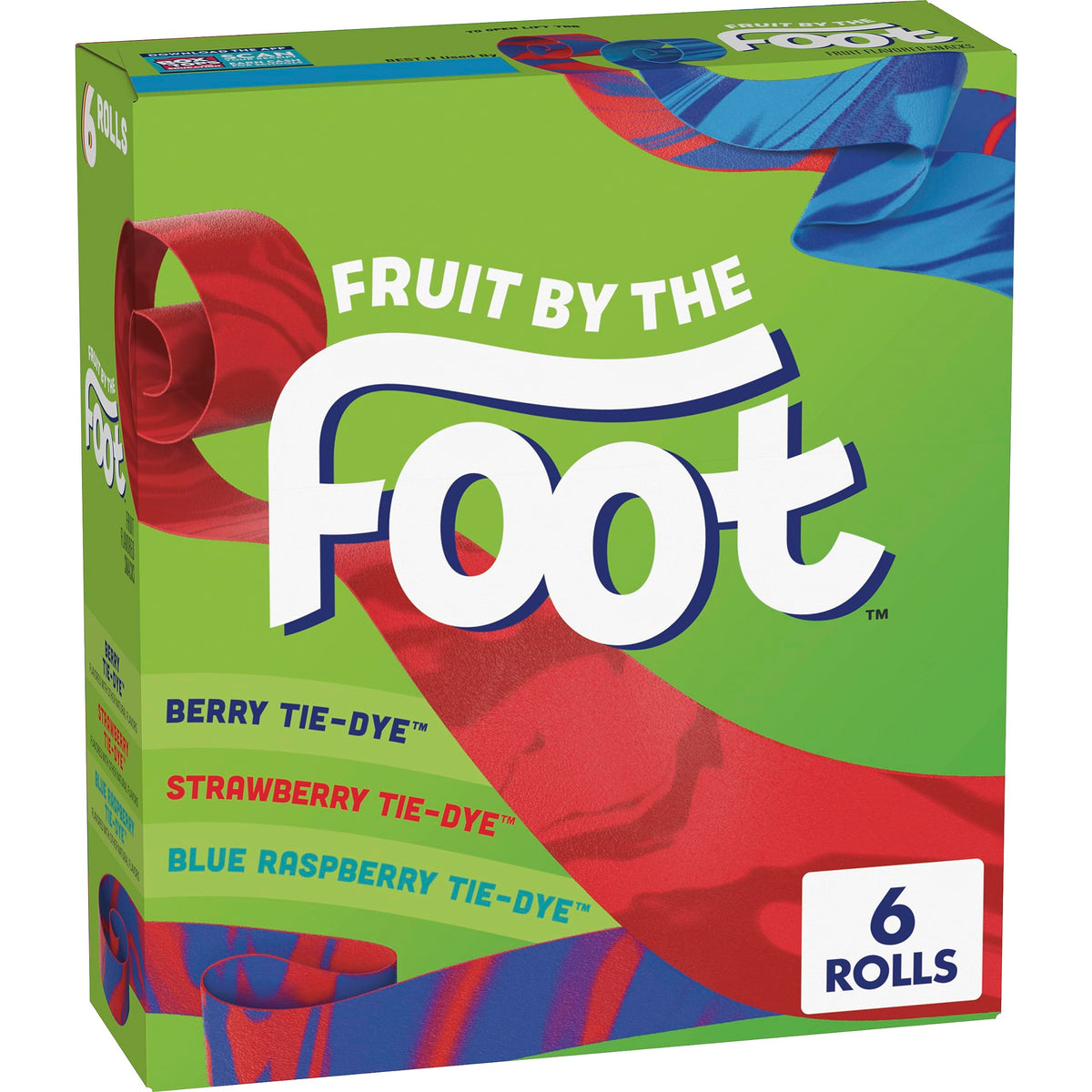 Fruit by the Foot Variety Pack Berry Tie-Dye packaging showing vibrant snack options.