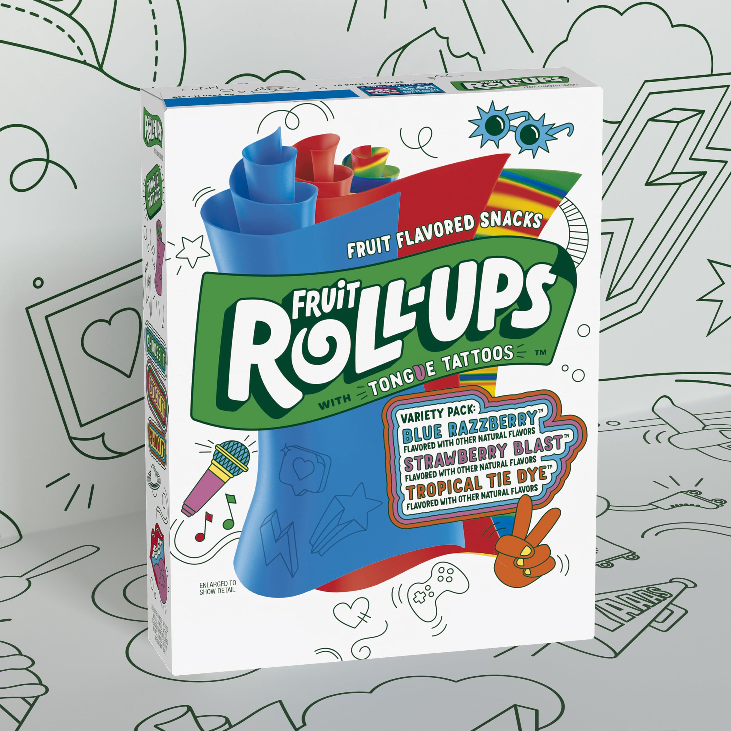 Fruit Roll-Ups Blue Raspberry flavor delivers refreshing zing.