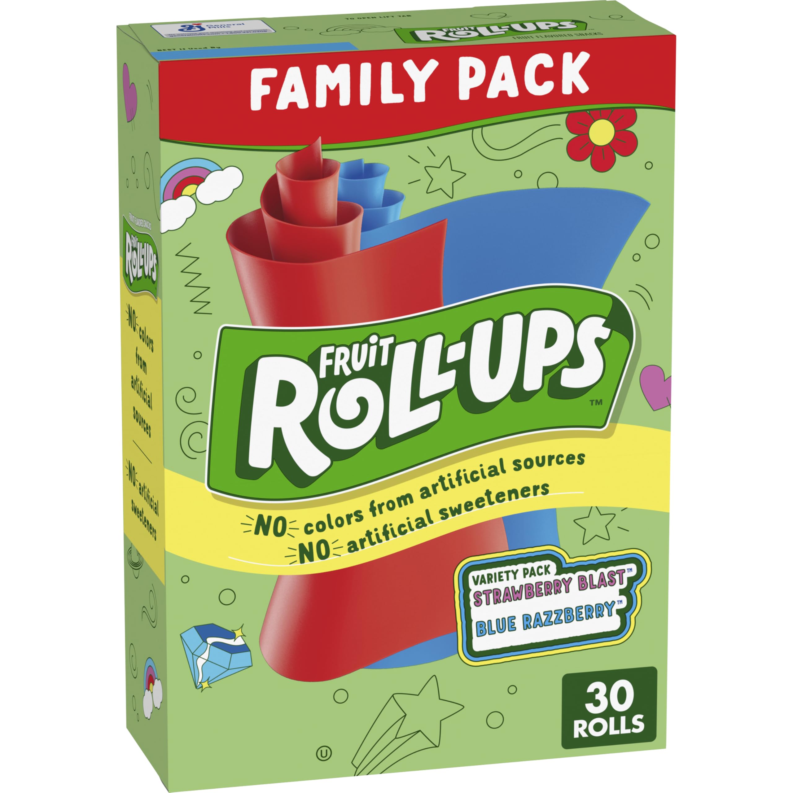 Fruit Roll-Ups Strawberry Blast wrap—tasty chewy snack for lunchboxes.