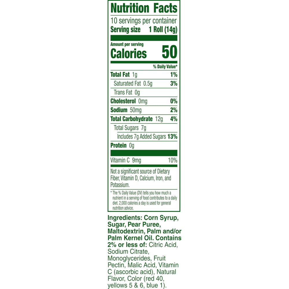 Fruit Roll-Ups Strawberry Sensation flavor offers bright fruit taste.